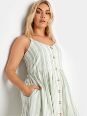 Yours Curve White And Sage Green 100% Cotton Stripe Sundress - Image 4 of 5