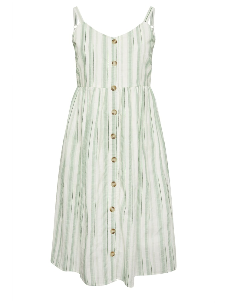 Yours Curve White And Sage Green 100% Cotton Stripe Sundress - Image 5 of 5