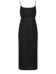 Yours Curve Black Animal Stretch Jacquard Slip Dress - Image 6 of 6