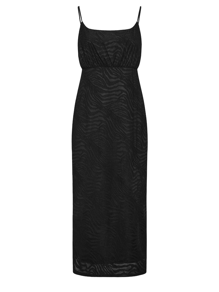 Yours Curve Black Animal Stretch Jacquard Slip Dress - Image 6 of 6