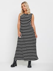 Yours Curve Denim Black Sleeveless Ribbed Swing Maxi Dress - Image 2 of 5