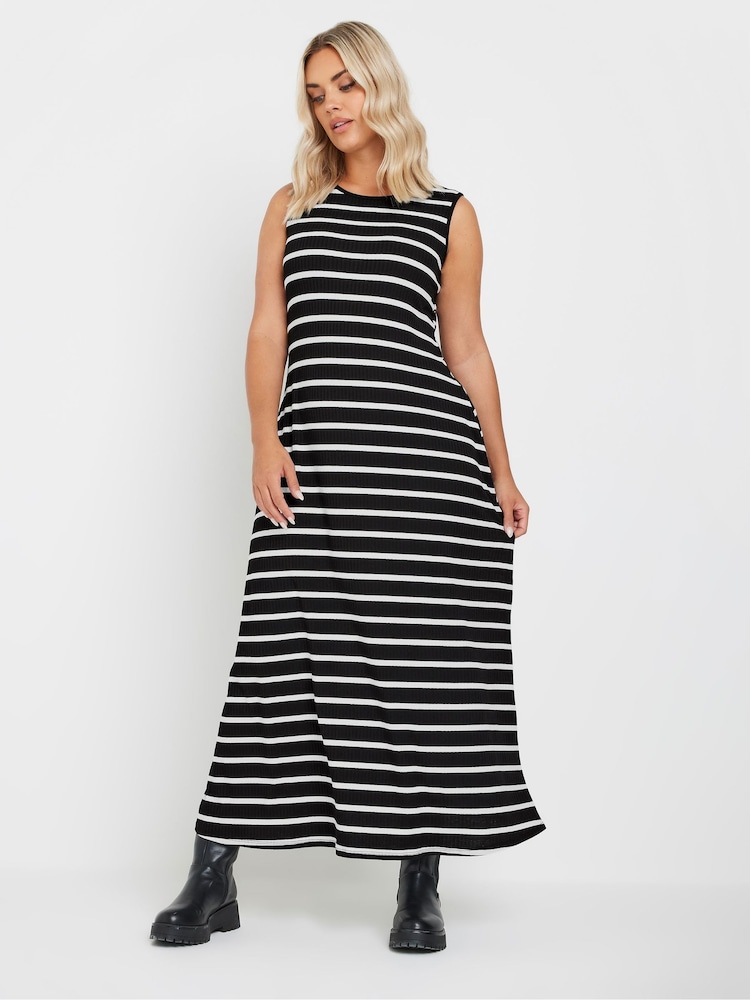 Yours Curve Denim Black Sleeveless Ribbed Swing Maxi Dress - Image 2 of 5