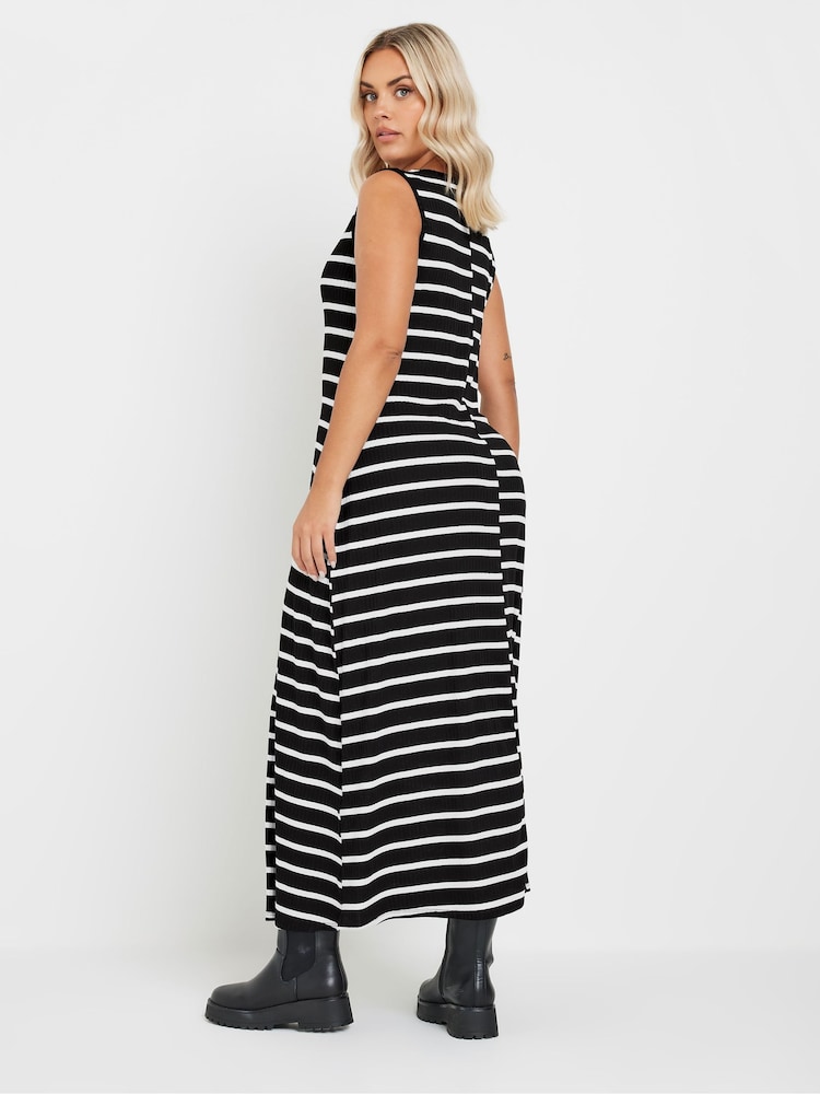 Yours Curve Denim Black Sleeveless Ribbed Swing Maxi Dress - Image 3 of 5