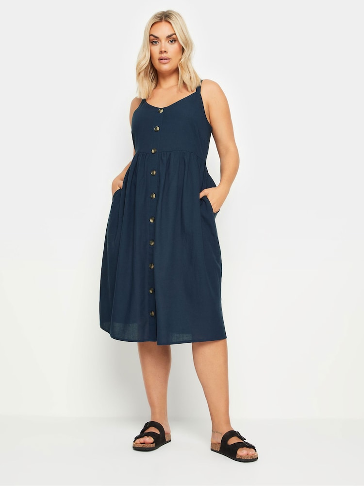Yours Curve Navy Blue 100% Cotton Strappy Sundress - Image 2 of 5