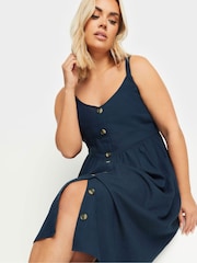 Yours Curve Navy Blue 100% Cotton Strappy Sundress - Image 4 of 5