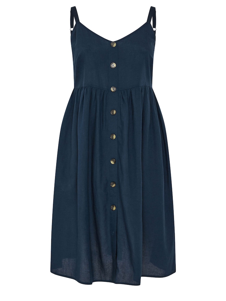 Yours Curve Navy Blue 100% Cotton Strappy Sundress - Image 5 of 5
