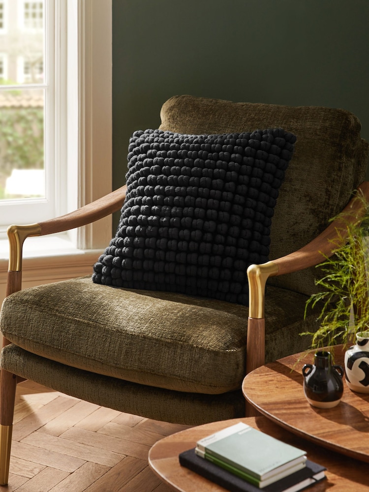 Black 43 x 43cm Global Bobble 100% Cotton Cushion - Image 3 of 6