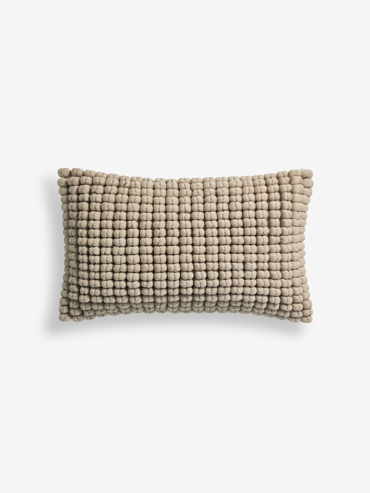 Greige 40 x 59cm Global Bobble 100% Cotton Cushion - Image 2 of 4