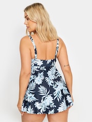 Yours Curve Blue Floral Halo Tab Front Bandeau Swimdress - Image 3 of 6