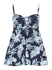 Yours Curve Blue Floral Halo Tab Front Bandeau Swimdress - Image 5 of 6