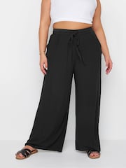Yours Curve Black Abstract Print Crinkle Drawstring Trousers - Image 1 of 5