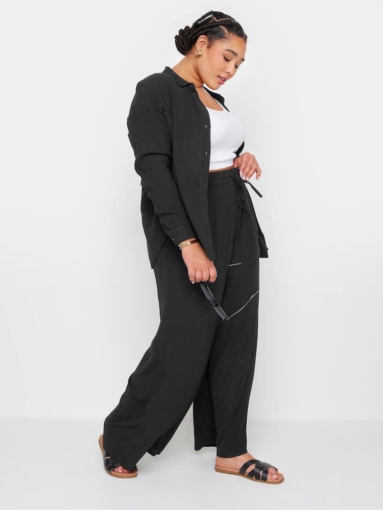 Yours Curve Black Abstract Print Crinkle Drawstring Trousers - Image 2 of 5