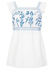 Yours Curve White & Blue Embroidered Peplum 100% Cotton Top - Image 5 of 5