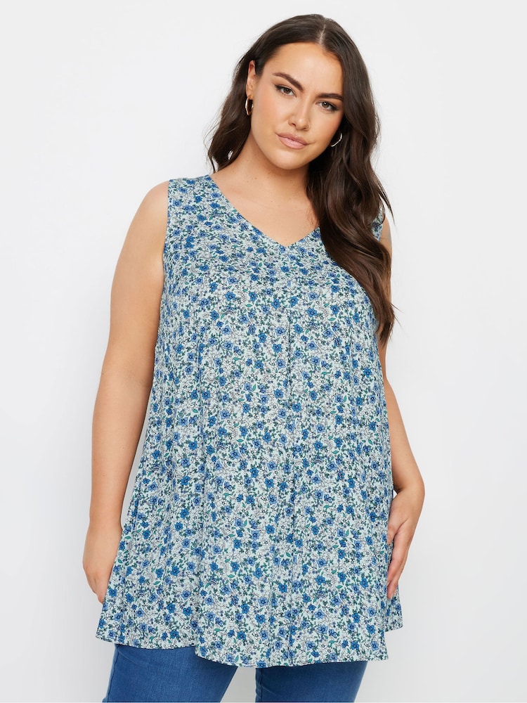 Yours Curve Blue Dark Pleated Front Vest - Image 1 of 5 Yours Curve Blue Dark Pleated Front Vest - Image 1 of 5