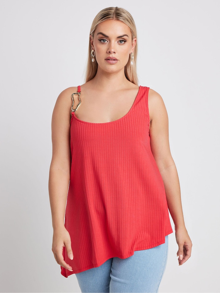 Rojo - Yours Curve Limited Collection Metal Trim Ribbed Vest Top - Imagen 1 de 5 Rojo - Yours Curve Limited Collection Metal Trim Ribbed Vest Top - Imagen 1 de 5