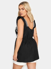 Yours Curve Black Embroidered Peplum 100% Cotton Top - Image 2 of 5
