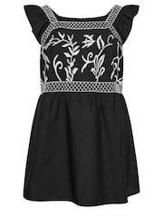 Yours Curve Black Embroidered Peplum 100% Cotton Top - Image 5 of 5