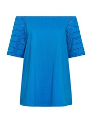 Yours Curve Blue 100% Cotton Broderie Anglaise Bardot Top - Image 5 of 5