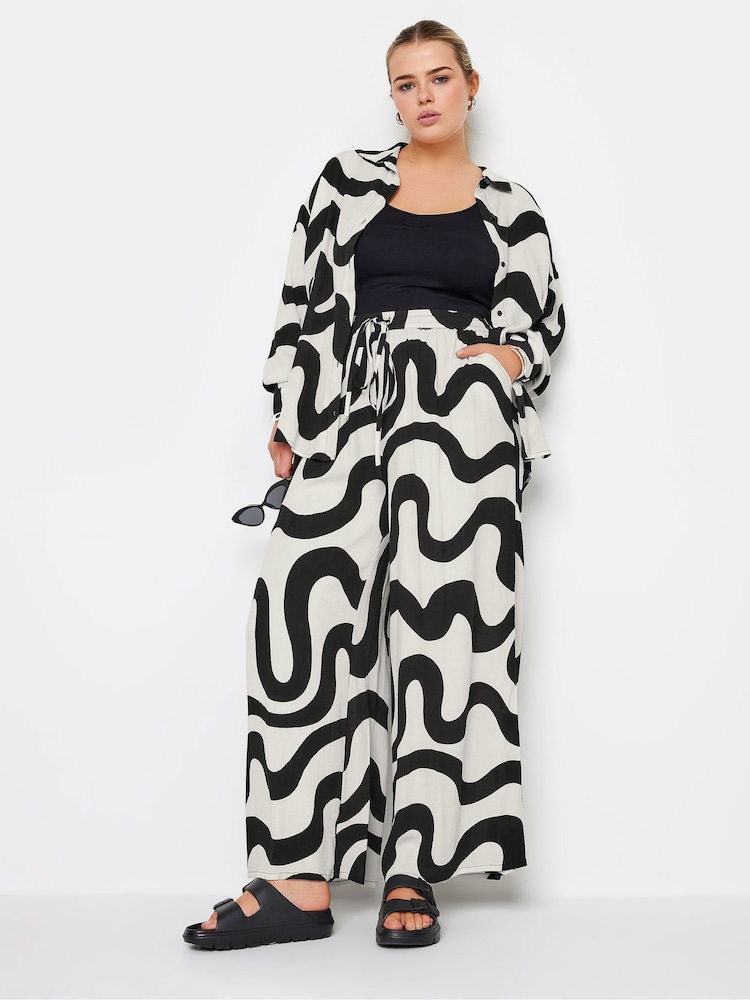 Wit - Yours Curve - Gekreukte broek met abstracte print en trekkoord - Image 4 of 6