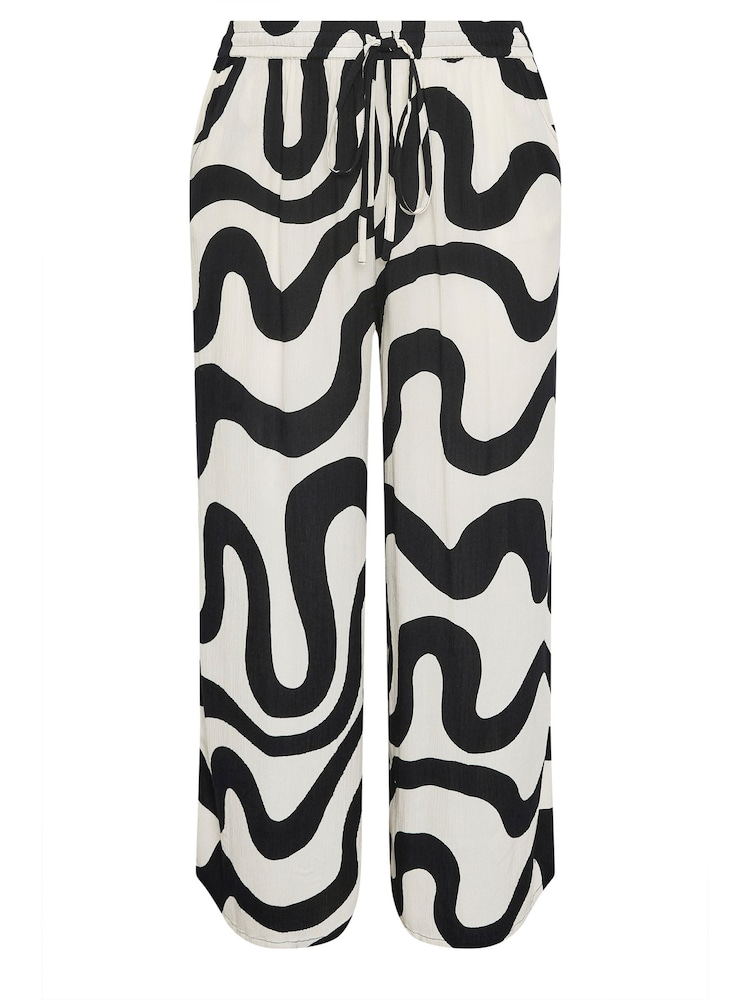 Blanco - Pantalones arrugados con cordón ajustable y estampado abstracto de Yours Curve - Imagen 6 de 6
