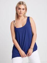 Yours Curve Blue Limited Collection Metal Trim Ribbed Vest Top - Image 1 of 6