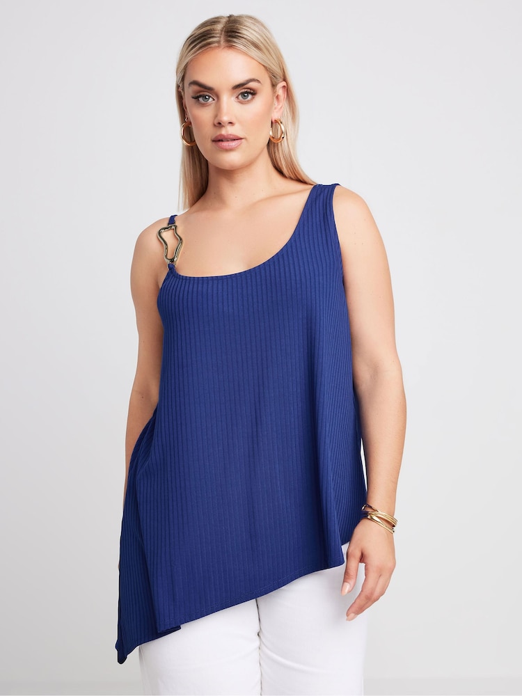 Blau - Yours Curve Limited Collection Metal Trim Ribbed Vest Top - Bild 2 von 6 Blau - Yours Curve Limited Collection Metal Trim Ribbed Vest Top - Bild 2 von 6