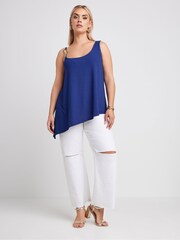 Yours Curve Blue Limited Collection Metal Trim Ribbed Vest Top - Image 3 of 6