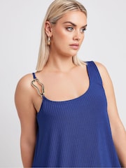 Yours Curve Blue Limited Collection Metal Trim Ribbed Vest Top - Image 5 of 6