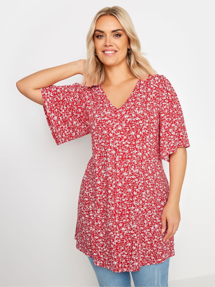 Vaaleanpunainen - Yours Curve Angel Sleeve Pleat Swing T-paita - Kuva 1 / 5