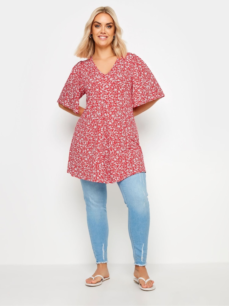 Vaaleanpunainen - Yours Curve Angel Sleeve Pleat Swing T-paita - Kuva 2 / 5