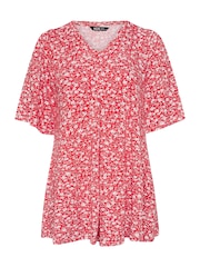 Vaaleanpunainen - Yours Curve Angel Sleeve Pleat Swing T-paita - Kuva 5 / 5