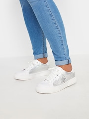 Yours Curve White Extra Wide Fit Diamante Trainers - Image 1 of 5