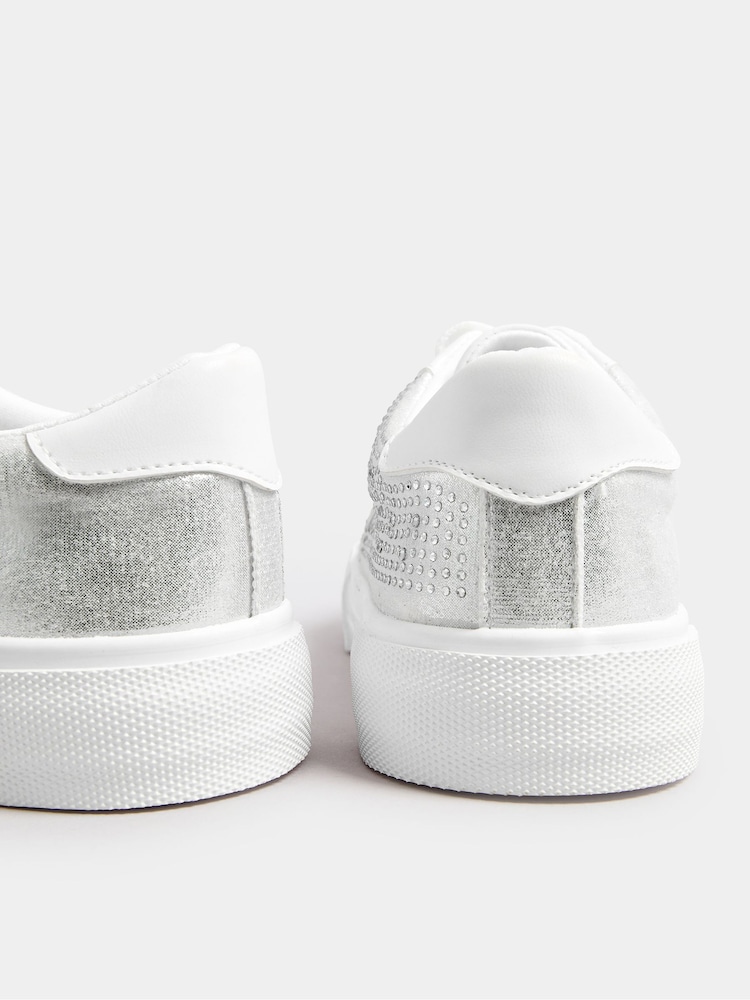 Yours Curve White Extra Wide Fit Diamante Trainers - Image 5 of 5