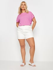 Yours Curve Pink Crochet Detail Linen T-Shirt - Image 2 of 5