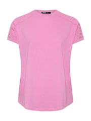 Yours Curve Pink Crochet Detail Linen T-Shirt - Image 5 of 5