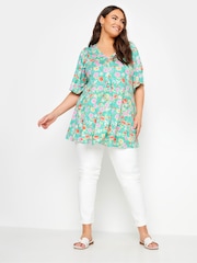 Blau - Yours Curve, plissiertes Swing-T-Shirt mit Engelsärmeln - Bild 2 von 5