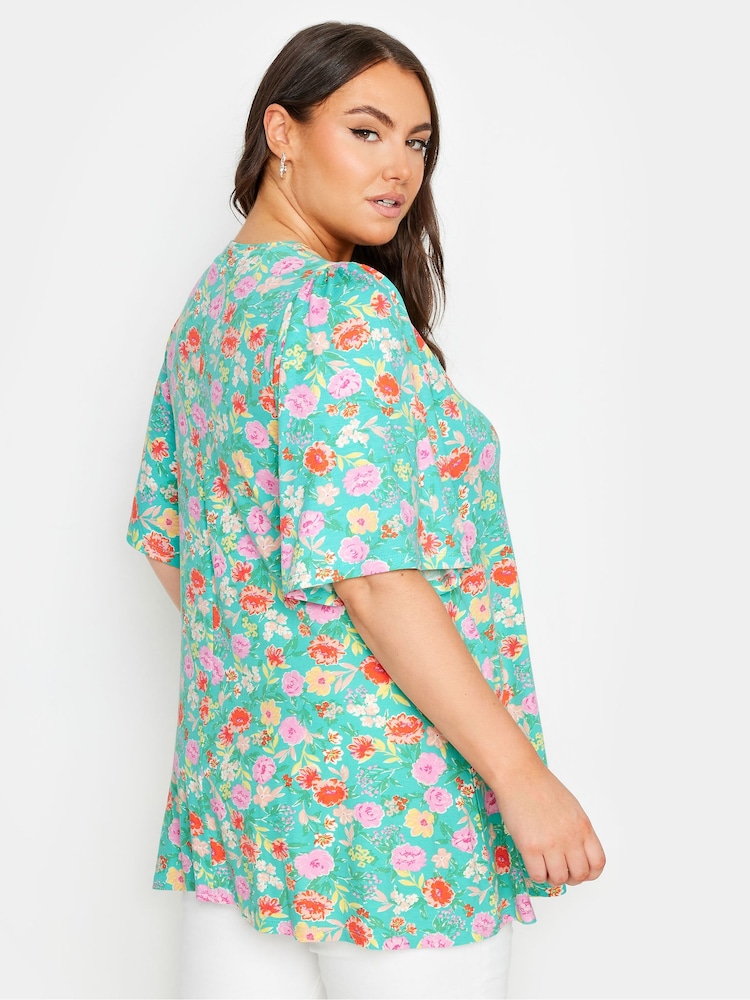 Niebieski - Yours Curve Angel Sleeve Pleat Swing T-Shirt - Image 3 of 5