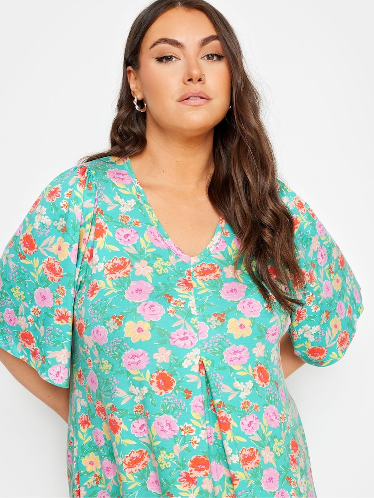 Niebieski - Yours Curve Angel Sleeve Pleat Swing T-Shirt - Image 4 of 5