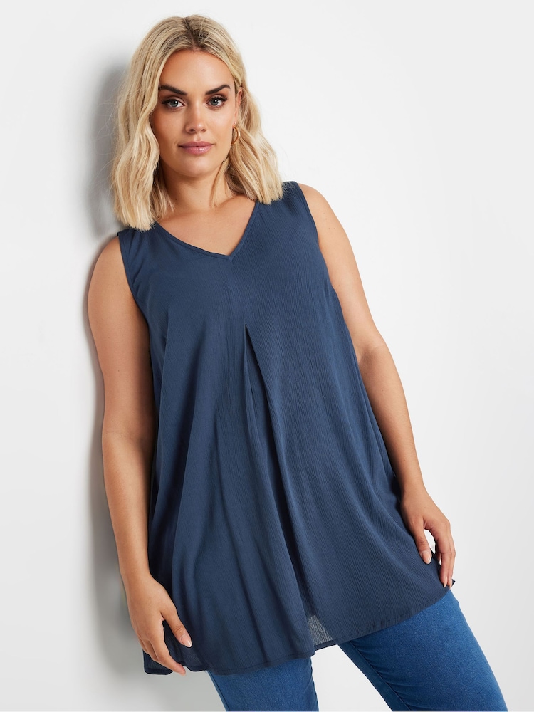 Yours Curve Blue Pleated Front Vest - Image 1 of 5 Yours Curve Blue Pleated Front Vest - Image 1 of 5