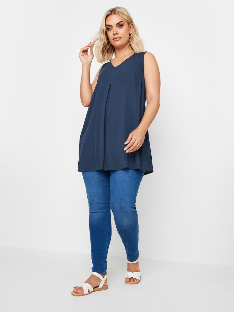 Yours Curve Blue Pleated Front Vest - Image 2 of 5 Yours Curve Blue Pleated Front Vest - Image 2 of 5