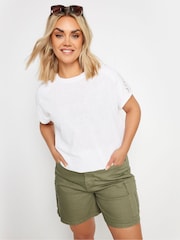 Yours Curve White Crochet Detail Linen T-Shirt - Image 1 of 5