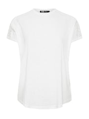 Yours Curve White Crochet Detail Linen T-Shirt - Image 5 of 5