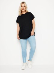 Yours Curve Black Crochet Detail Linen T-Shirt - Image 2 of 5