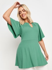 Yours Curve Green YOURS Curve Green Metal Trim Peplum Top - Image 1 of 5