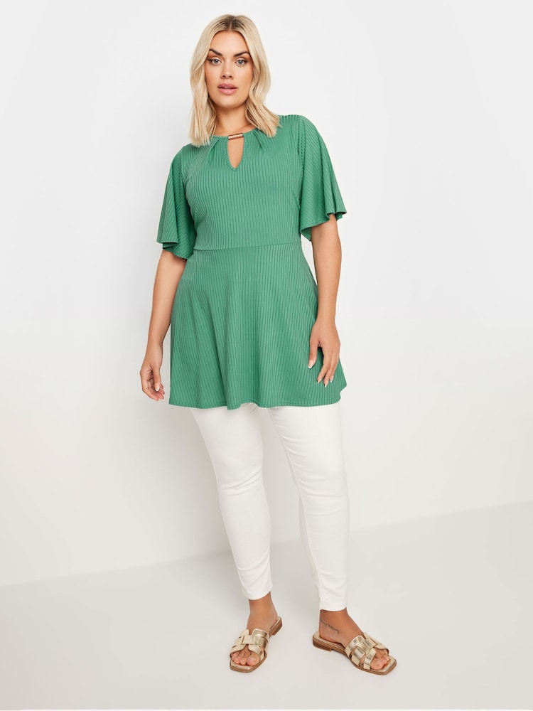 Yours Curve Green YOURS Curve Green Metal Trim Peplum Top - Image 2 of 5