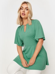 Yours Curve Green YOURS Curve Green Metal Trim Peplum Top - Image 4 of 5