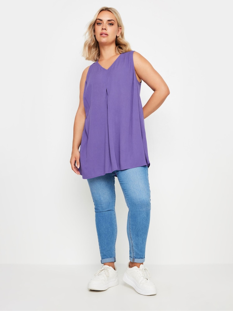 Yours Curve Purple Pleated Front Vest - Image 2 of 5 Yours Curve Purple Pleated Front Vest - Image 2 of 5