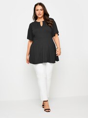 Yours Curve Black YOURS Curve Green Metal Trim Peplum Top - Image 2 of 6