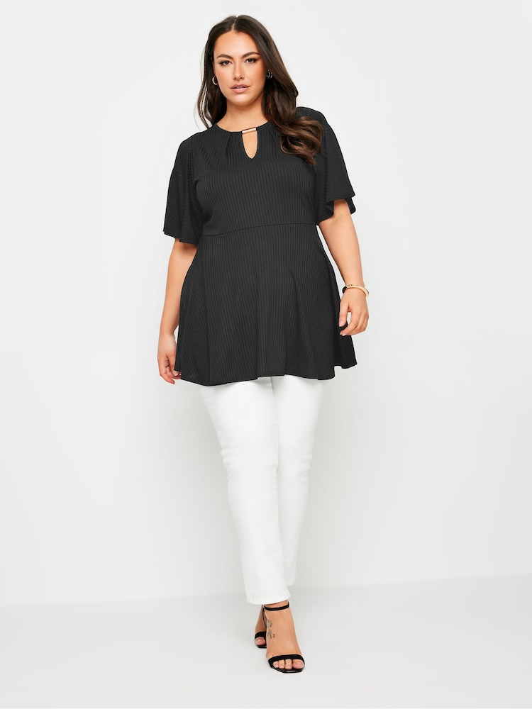 Yours Curve Black YOURS Curve Green Metal Trim Peplum Top - Image 2 of 6