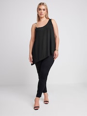 Yours Curve Black Limited Collection Metal Trim Ribbed Vest Top - Image 2 of 5